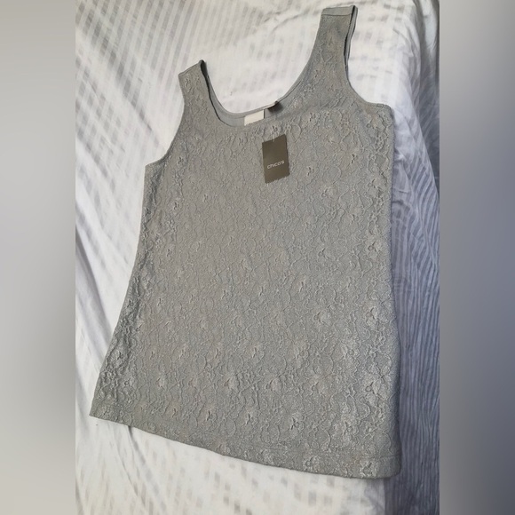 Chicos Silver Foil Lace Contemporary Basic Knit Tank Top Size 1 Small - Picture 15 of 16
